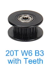 GT2 idler pulley aluminum black 20 teeth with teeth bore 3mm for 2GT Timing Belt width 6mm