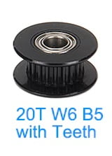 GT2 idler pulley aluminum black 20 teeth with teeth bore 5mm for 2GT Timing Belt width 6mm