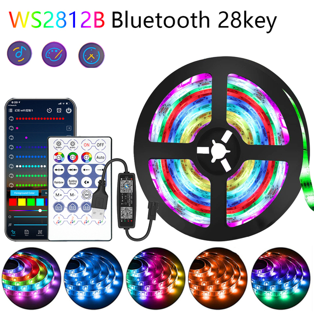 5M LED Strip Lights RGB 5V LED RGBIC WS2812B Bluetooth Infrared Tape Ribbon TV Living Room Luces Luminous Decorate Fita Lamp